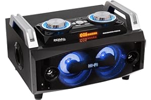Ibiza - SPLBOX120 - Système de son portable tout-en-1 de 120W avec LEDs sur les haut-parleurs - Bluetooth, USB, SD, FM et LINE-IN - Noir