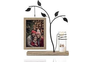 Afuly Cornice Foto Legno 10x15 cm Bifacciale Con Albero in Metallo e Vaso Marrone Naturale per 2 Foto
