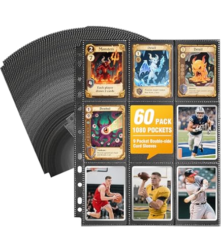 HERKKA Trading Card Sleeve Pages, 100 Pack 9 Pocket Trading Card Storage  Album Pages 11 Holes Fit 3 Ring Binder : Amazon.co.uk: Toys & Games