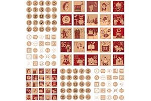 OUTUS 6 Blatt Weihnachten Adventskalender Zahlen Aufkleber 25 Tage Weihnachten Countdown Kalender Aufkleber Weihnachtsboxen Klebeetiketten für Kinder DIY Geschenk, 1,6 Zoll (Kraftpapier Stil)