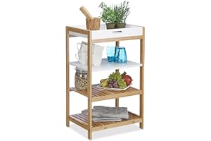 Relaxdays Küchenregal mit abnehmbarem Tablett, aus Bambus, als Badregal freistehend, HBT 70 x 43 x 33 cm, natur, weiß
