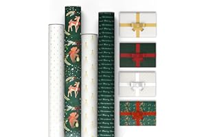 Kraft & Co Christmas Wrapping Paper Rolls – 4 Pack Thick Paper Sheets 69 cm x 8 m – Kraft Xmas Gift Wrap – Festive Eco Friendly Wrapping Papers for Christmas Gifts Wrap – Arts and Craft – 32 m Total