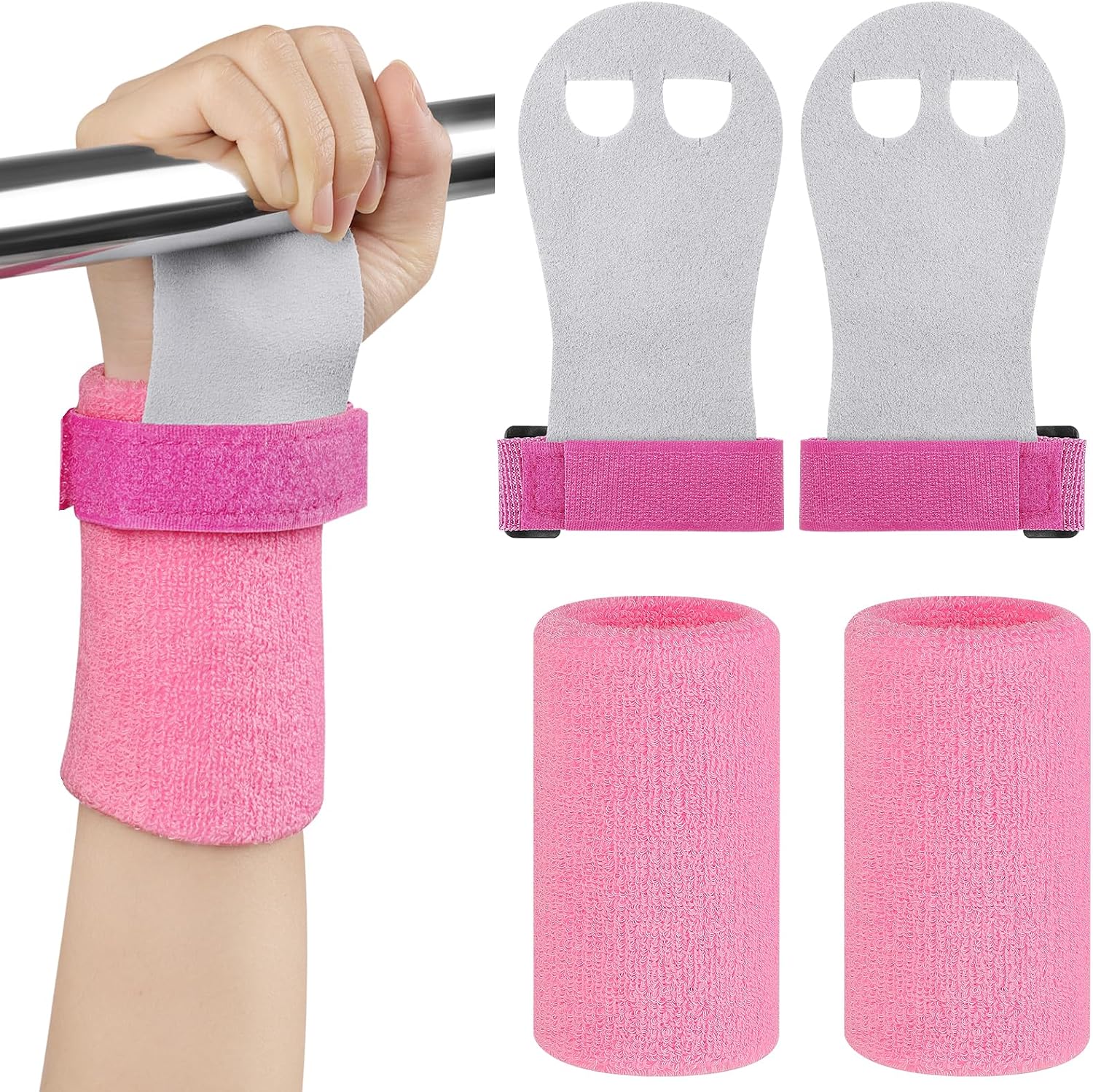 DiULi Almohadillas de Agarre para Niños, Juego de Calleras para Crossfit, Gymnastic Hand Grips, Muñequeras de Toalla Incluidas, Protección de Manos, para Cross Training Calistenia y Gimnasio