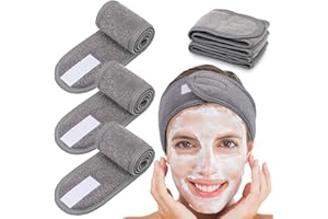 Whaline 4 Counts Spa Facial Headband Head Wrap Terry Cloth Headband Stretch Towel for Bath, Makeup and Sport (Gray)