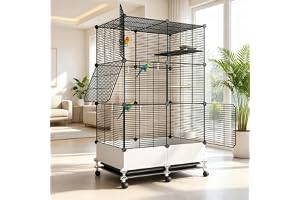 ANTOLE Bird Cage,Parakeet Cages with Rolling Stand&Wheels,Bottom Splash Guard Birdcage for Parrots Cockatiels Conure Budgie Canary Finch Lovebird (black02)