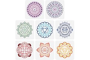 FINGERINSPIRE 8PCS Chakra Symbol Stencil 15x15cm Plastic PET Mandala Flower Stencil Reusable Yoga Meditation Floral Craft Stencil Template for DIY Scrapbook, Tiles, Fabric, Photo Album