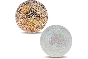 Yatinkim Decorative Glass Balls 8.5cm Mosaic Glass Orbs Ball Gold White Modern Sphere Centerpiece Bowls Dining Home Wedding Party Decor Gifts