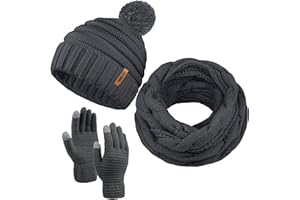 Aneco Winter Warme gestrickte Schal, Mütze und Handschuhe Set, Herren und Damen weiches Stretch-Hut-Schal- und Handschuh-Set.