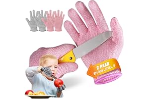 Migliore Wear 2 pary rękawic do rzeźbienia dla dzieci, odporne na przecięcia rękawice dla dzieci z ochroną poziomu 5, nóż rzeźbiarski, rękawice robocze dla dzieci w wieku 8-11 lat (M)