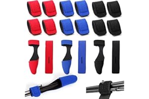 GOTDYBST 15 Stück Angeln Rutenbänder, Elastische Angelruten Gurte, Einstellbar Klettbänder, Angelrutenriemen mit Kapuze, Weich Angelzubehör für Binden von Angelruten Rot Schwarz Blau