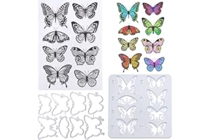 GLOBLELAND 4Pcs Layered Butterfly Silicone Clear Stamps Metal Animal Cutting Die Cuts Paint Craft Stencils Template for Card Making and DIY Embossing Scrapbooking Craft Decor