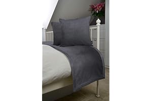 ‎MCALISTER TEXTILES McAlister Textiles Matter Samt Bettwäscheset | Luxus Weiches Gefühl in Anthrazit Grau | Deko Bettläufer + 2 Kissenhüllen für Bett, Sofa, Couch