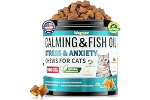 Wagmee Cat Calming Treats - 500 Tasty Cat Chews with Melatonin, Coconut Oil, Chamomile for Cat Stress and Anxiety Relief - Ideal for Travel, Storms and Indoor Care Krill Flavor 7.97 OZ