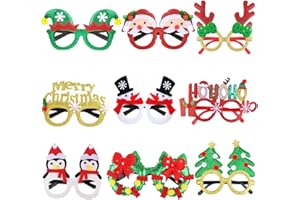 Aodaer 9 Pieces Christmas Glasses Glitter Party Glasses Frames Novel Christmas Costume Eyeglasses Xmas Decoration Accessories Photo Props for Xmas Party Favors