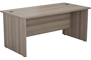 Office Hippo Heavy Duty Rectangular Desk, Home Office Table, Integrated Cable Ports, PC Desk with 5 Yr Warranty, MFC, Grey Oak, 140cm x 80cm