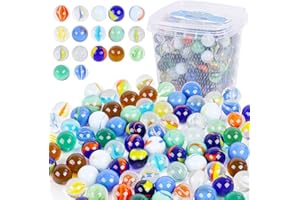 HAKACC 240-250PCS Glass Marbles with Bucket, Assorted Round Marbles Variety of Patterns Bulk for Kids DIY Vase Fillers