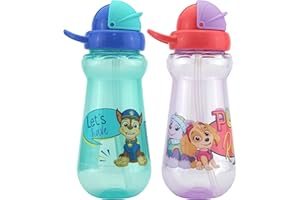 HOVUK® 1 borraccia Paw Patrol da 350 ml, in plastica a prova di perdite, con chiusura superiore per bambini, ideale per viaggi, scuola e sport 6+mesi (1 setaccio di paglia rosso Paw Patrol Marshall)