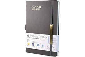 EARNING POWER Diary 2025-2026 - 18 Month from Jul. 2025 to Dec.2026, A5 Week to View Diary, Weekly & Monthly Planner with Leather Cover, Pen Loop, Inner Pocket (Grey)