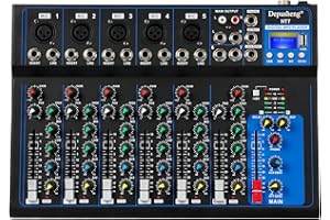 Depusheng HT7 Table de mixage audio Bluetooth portable avec table de mixage USB DJ Prise MP3 Alimentation 48 V pour enregistrement informatique Table de mixage 7 canaux pour enregistrement studio