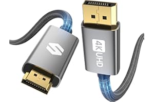 Silkland Displayport do HDMI 4K UHD Kabel [24K pozłacane złotem, tkanina nylonowa] Adapter DP do HDMI z 3D, G-Sync i FreeSync do PC, karty graficznej, laptopa, monitora, projektora, HDTV