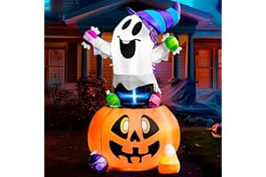 Joiedomi Nadmuchiwany duch cukierków z wbudowanymi diodami LED, nadmuchiwany nadmuchiwany nadmuchany na imprezę halloweenową do wewnątrz, na zewnątrz, na podwórko, do ogrodu, jako dekoracja trawnika,