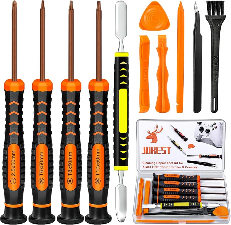 JOREST Cleaning Repair Tool Kit for PS4 PS3 PS5 Xbox One/360, PH0 T6 T8 T10 Torx Security Screwdriver for Controller & Console, with Crowbars Tweezers
