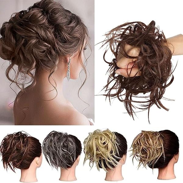 JJstar Dutt-Haarteil Lockig Kastanienbraun – Echthaar-Optik, Elastisch, Für Frauen & Mädchen