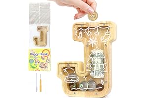 Mikytoper Money Box for Kids Wooden Letter Piggy Banks for Kids Money Box with Target Area Personalized Money Box Clear Money Bank for Gift Decoration Baptism (J)