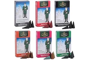 Crottendorfer Räucherkerzen Weihnachtsdüfte 6er Pack (6 x 24 Stück) – Weihnachtlicher Weihrauch, Kaminzauber, Bunte Mischung, Tannenduft, Zimtapfel, Adventsduft – Höhe 2,7cm, Ø 1,2cm – 15 Min. Brennd.