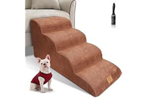 HEVOL Escaleras para Mascotas 4 Peldaños,Escaleras Grandes para Perros con Funda de Felpa Lavable para Perros y Gatos,Espuma de Alta Densidad Escaleras para Gatos Rampa para Perros para Cama, Sofá
