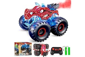 BOBOTATA Monster Dinosaurier Truck Ferngesteuertes Auto Kinder Spielzeug ab 3 4 5 6 7 8 Jahre, 2.4 GHz RC Auto Spielzeug mit Licht, Klang, Sprühen, All Terrain RC Cars Spielzeug Geschenke für Jungen Mädchen