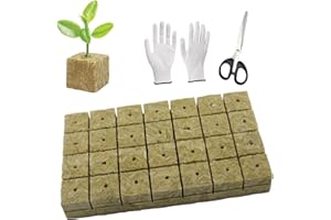 WANYI 28 Stück Steinwolle Anzucht, Rockwool Cube, Steinwolle Dämmung, Steinwolle Grow Anzucht Anzuchtmatte mit Schere Handschuhe für Bodenlos Anbau Hydrokultur Umpflanzen