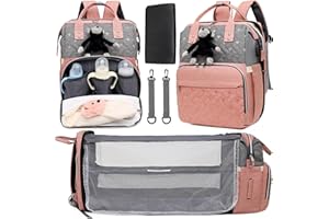 ZIOSINM Wickelrucksack mit Babybett, Multifunktionaler Große Wickeltasche Rucksack mit Isoliertasche, Moskitonetz, abnehmbare Schnullertasche & USB-Ladeanschluss