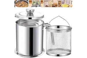 Chihee Pojemnik na tłuszcz, frytkownica 2 w 1, ze stali nierdzewnej, z sitkiem o drobnych oczkach, kosz do smażenia 2 l, dzbanek na olej z półką z pokrywką, do kuchni, smażenia, duszenia