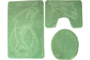 Ilkadim Delphin Badgarnitur 3 TLG. Set 55x85 cm einfarbig, WC Vorleger mit Ausschnitt für Stand-WC (grün)