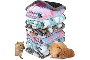 LANFLY 6 Pcs Waterproof Guinea Pig Blankets Small Animal Fleece Bedding Reusable Guinea Pig Cage Liner Washable Pet Pee Pads Soft Sleep Mat Pad Cover for Hamster Ferret Kittens Squirrels (13.8 x 13.8In)