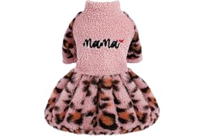 DOSUYI Leopard Hund Pullover Kleid Fleece Welpen Kleider für kleine Hunde Mädchen Winter Warme Haustier Kleidung Weibliche Geburtstag Party Outfit für Chihuahua Yorkie Shih Tzu Teetasse Kaltes Wetter Katze
