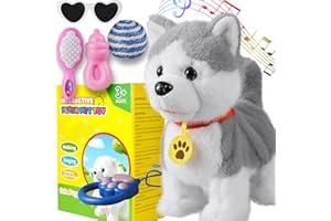 MARSJOY Gehender, bellender, singender Husky-Welpenspielzeug, wiederholt, was Sie sagen, realistischer, leckender, mit der Zunge wedelnder Schwanz, mechanischer Hund mit elektronischer Berührungs- oder Sprach