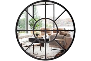 Warmiehomy Window Mirror 50cm Round Black Garden Mirror with Metal Frame for Courtyard,Living Room,Hallway Decoration