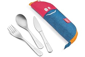 Maped Picnik Concept Kids - Etui avec Couverts en Acier Inoxydable - Fourchette, Couteau et Petite Cuillère Adaptés aux Enfants - Étui en Tissu Rose