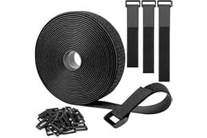 YIEZIO 6m Straps Adjustable Cable Straps with 30 Buckles, Hook and Loop Straps, Free Cut Length, Reusable Nylon Securing Cord Ties for Organizer or Storage, 3cm Wide, Black (6m x 3cm)