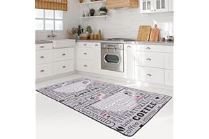 ‎MIQNA miqna Teppich Moderner Küchenteppich Gel Läufer Küchenläufer Grau Weiß Schwarz mit rutschfestem Bodenmuster mit Schriftzug Coffee Macchiato (grau, 60 x 140)