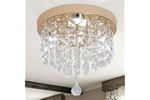 ‎DECKRICO Deckrico LED Deckenlampe Kristall Gold – Flache Deckenleuchte für Schlafzimmer, Küche, Flur, Ankleidezimmer – Weißes Licht