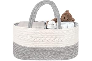 Moseem Nappy Caddy Organiser, Diaper Caddy Baby Essentials for Newborn,Multifunctional Nappy Caddy Organiser Portable Nursery Storage Basket with Changeable Compartments,Cotton Woven Rope