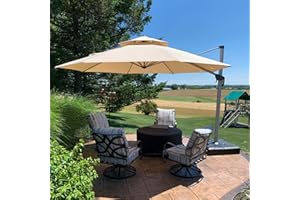 PURPLE LEAF Sonnenschirm Balkon Ampelschirm 365 cm Durchmesser, Marktschirm Groß 360°Rotation, Gartenschirm mit Kurbel, Balkonschirm XXL, Sonnenschutz UV50+, Beige