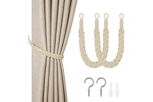HOTUT Vorhang Raffhalter, 2 Stück Curtain Rope Buckle, Handgestrickte Vorhang-Raffhalter, Vorhangbinder, Gardinen Raffhalter für Haus Office, Wohnzimmer, Schlafzimmer-Beige