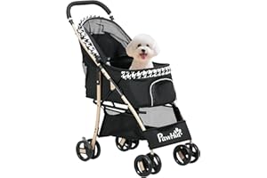 PawHut Cochecito para Perros Plegable Carrito para Mascotas con 2 Puertas Ventana de Malla Cesta de Almacenamiento Cuerda de Seguridad y Cojín Carga 15 kg 80x44,5x97 cm Negro