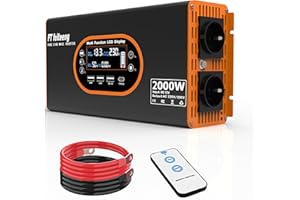 Wechselrichter 2000W 12V auf 230V Reine Sinuswelle - Spannungswandler LCD Display mit 2 EU-Steckdosen und 3 USB Typ-C Port，Steckdose mit Fernbedienung für Wohnmobil Auto Camping