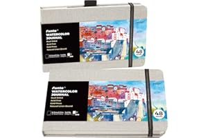 Funto Watercolor Journal, 8,5x5,5", Confezione da 2, 48 Pagine Ciascuna, Pressato a Freddo, Tasca Interna in Carta e Fascia Elastica, Materiale Artistico per Tecniche Miste