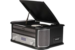 Denver 9-in-1 Retro Vintage DAB Bluetooth Wooden Radio Record Player With Speakers – DAB+ Radio, FM, Record Player, Cassette & CD Player, AUX IN, MP3 USB Recording, AUX IN And Line Out - MRD-51BT MK2